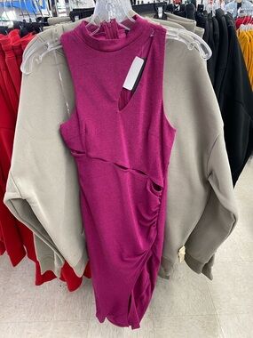 One-Shoulder Magenta Cutout Ruched Dress